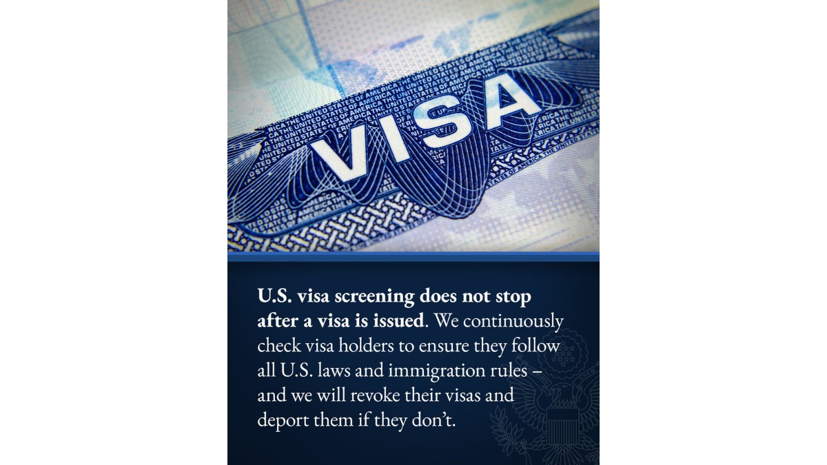 ”Screening does not stop after a visa is issued” says US Department of State amid elderly Indians' citizenship status. (Image Source: X/@StateDept)