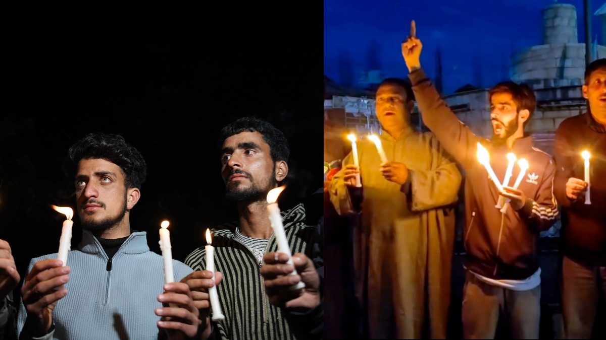 People participated in a candlelight protest in Pahalgam, condemning the recent terror attack in the area. (Image: ANI/PTI)