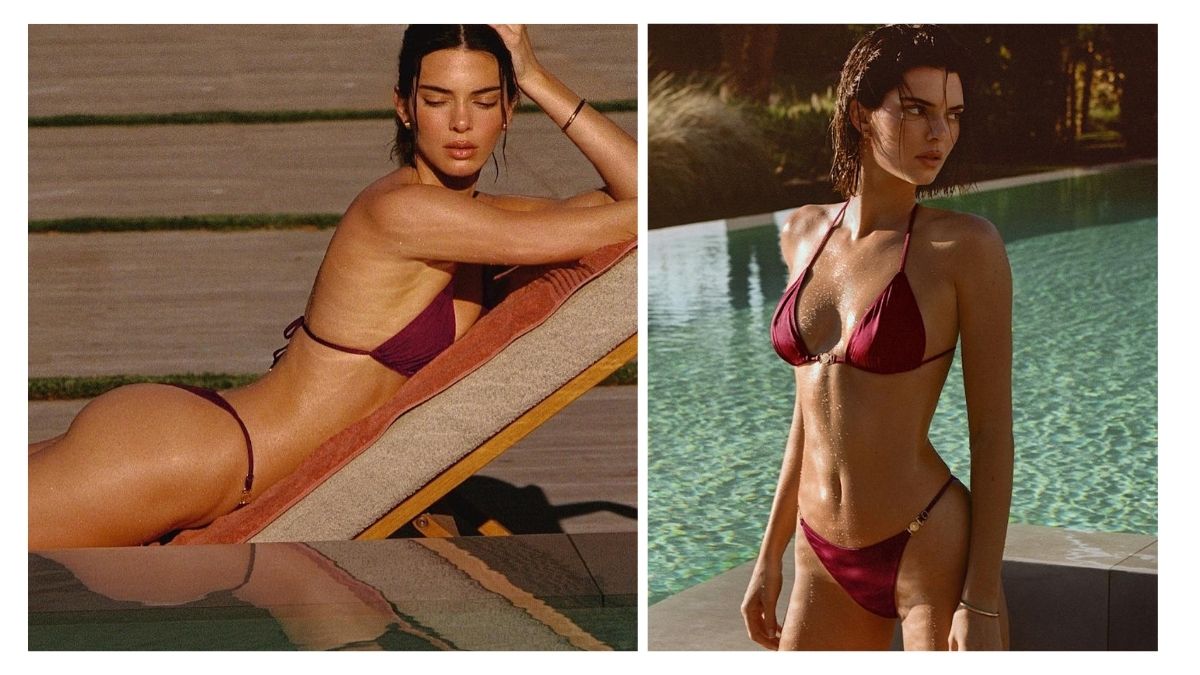 In the first shot, Jenner lounged on her stomach, gazing into the water as the sun kissed her skin