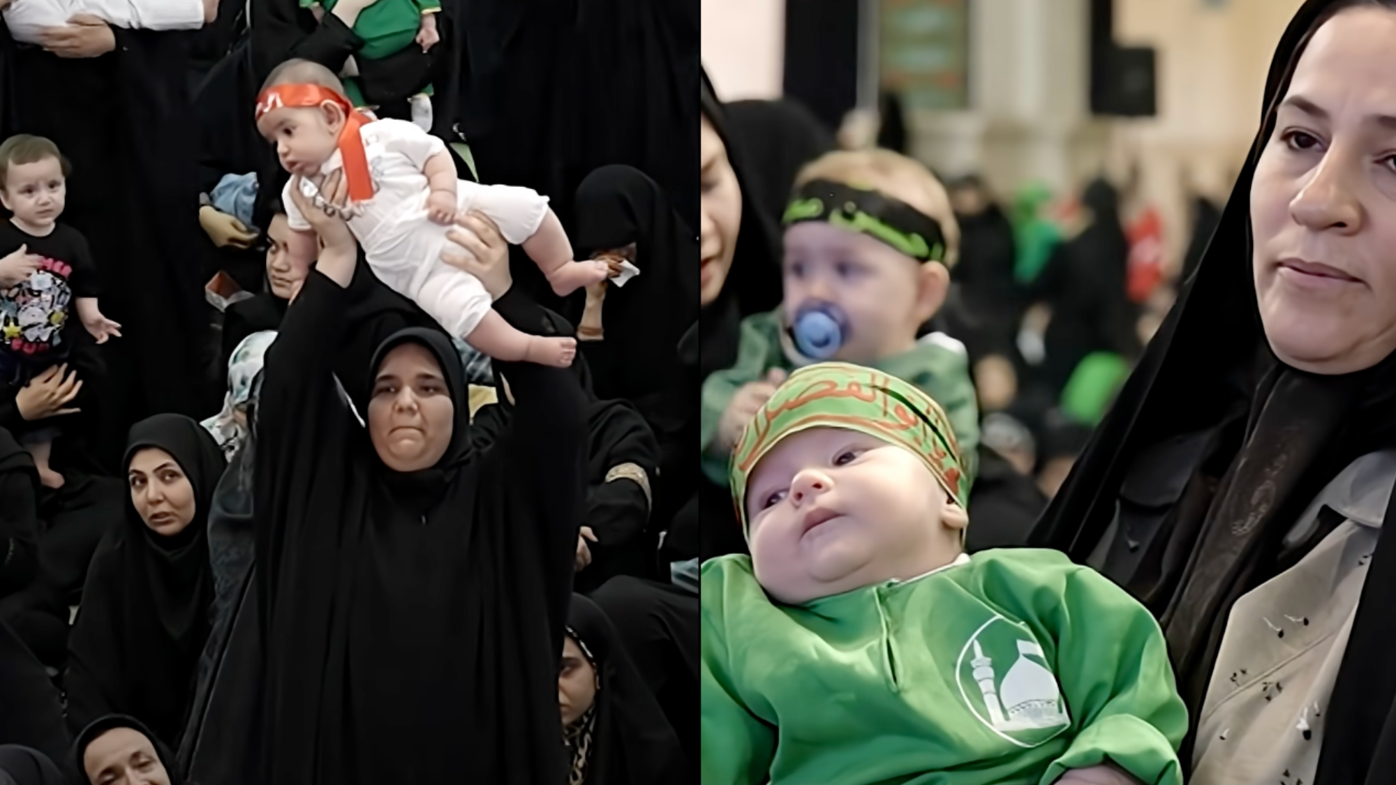 The video is from the Hosseini Infants Ceremony, an annual ritual held on the first Friday of the Islamic month of Muharram.