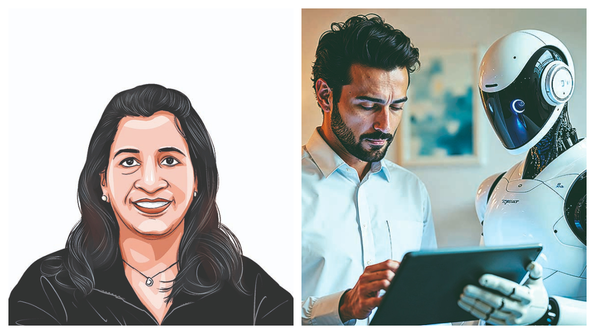 Srividya Kannan ounder and CEO, Avaali (Left) and AI Agent image (RIght). (Image Source: FE)