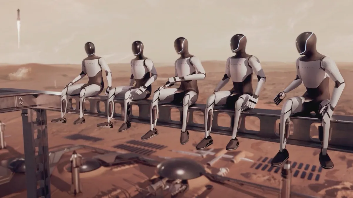 The Tesla Optimus humanoid bot as dreamt up by Tesla.