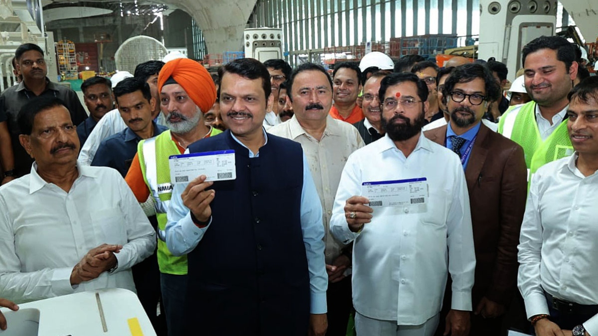 CM Devendra Fadnavis and DCM Eknath Shinde on Saturday visited the Navi Mumbai International Airport and reviewed the detailed progress of the work. Express Photo