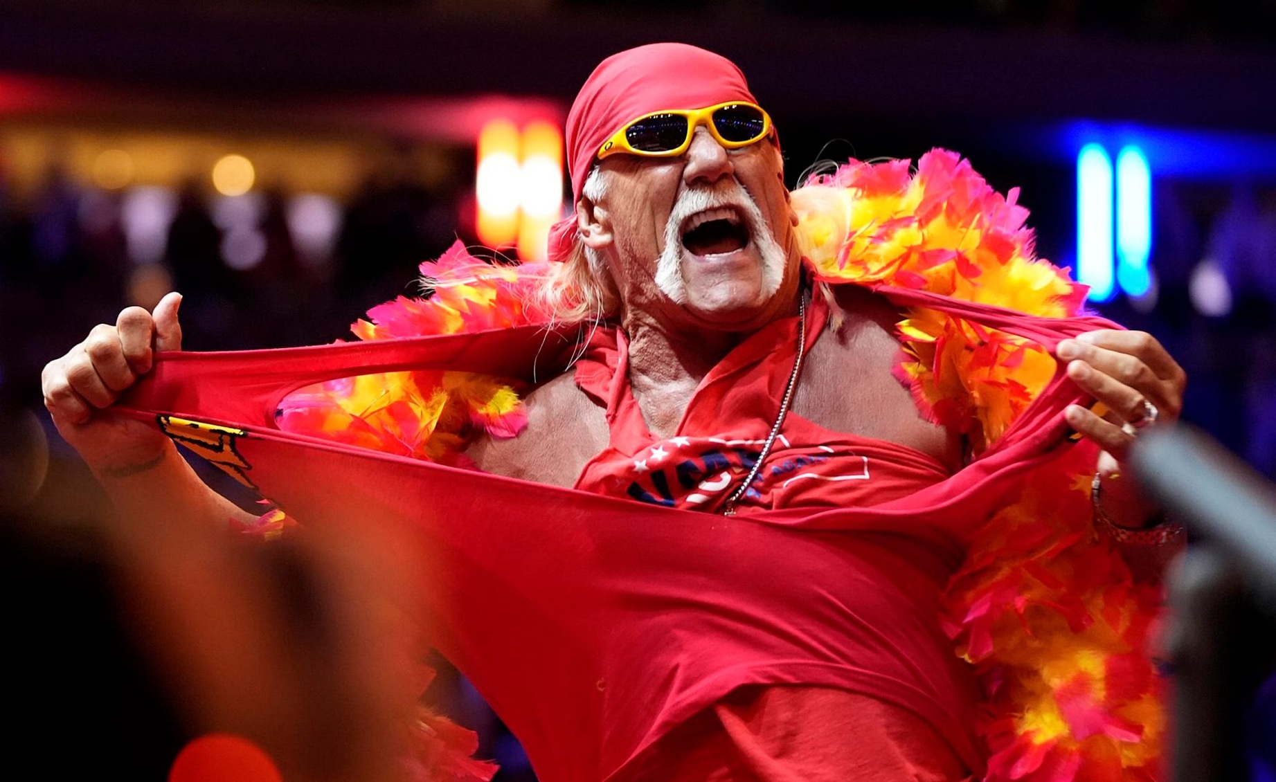 Hulk Hogan rips his shirt before Republican presidential nominee former President Donald Trump speaks at a campaign rally at Madison Square Garden in October 2024 (Photo: AP)