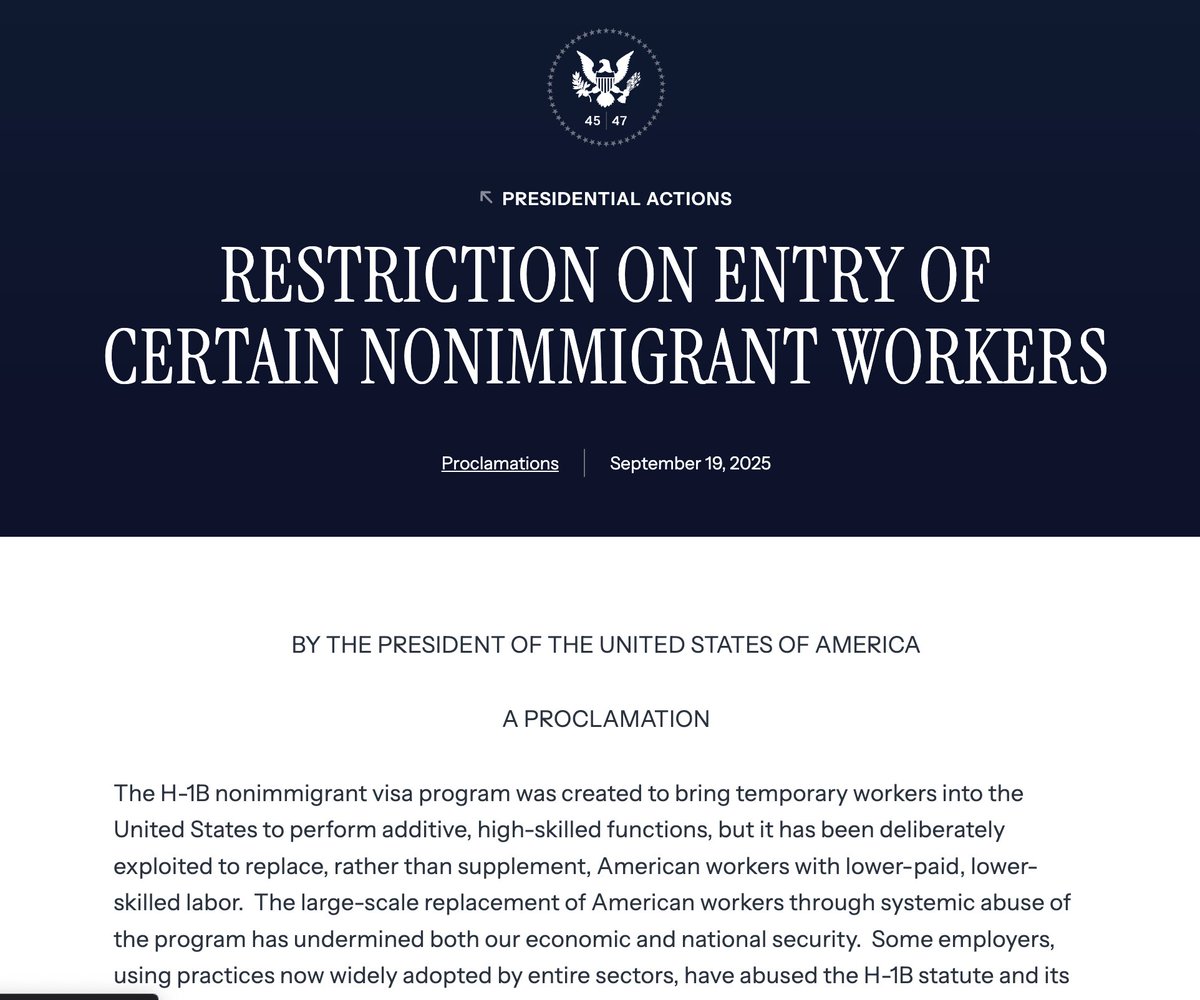 Full text of A new presidential proclamation (Sept 19, 2025) imposes sweeping restrictions on entry.