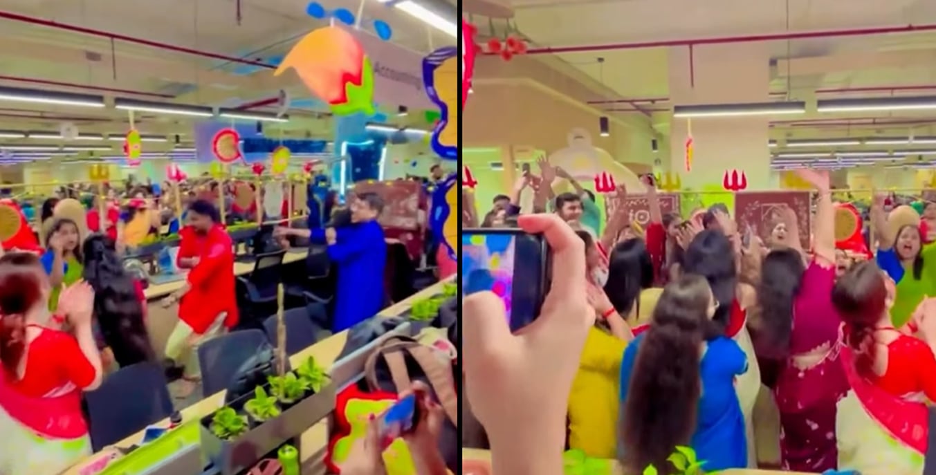 Capegemini office Durga Puja celebrations leave internet divided: 'This looks too forced and unnatural' (Instagram video screengrab)