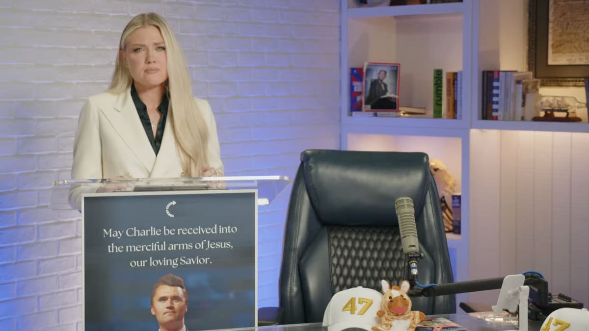 Erika Frantzve, in her address to the nation from The Charlie Kirk Show, said that she would continue her husband’s political activism through Turning Point USA, and urged people to join it.