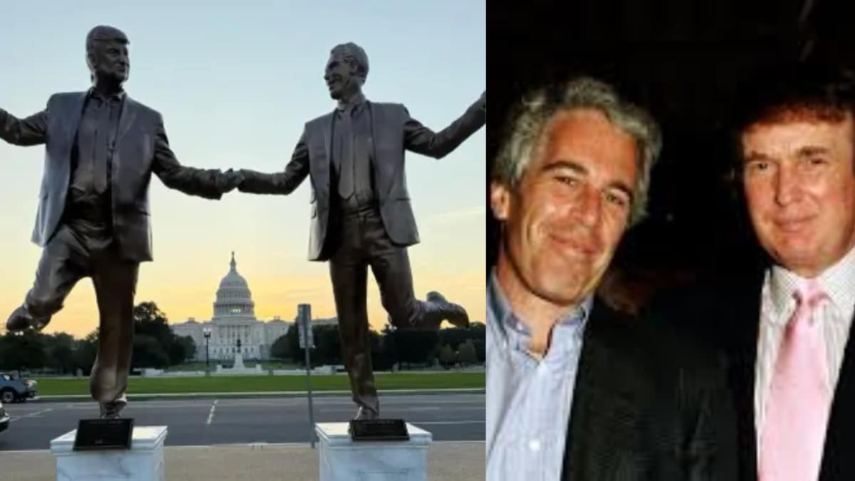 Donald Trump and Jeffrey Epstein hold hands in giant ‘friendship’ statue in front of White House, Internet calls it ’10/10 trolling’
