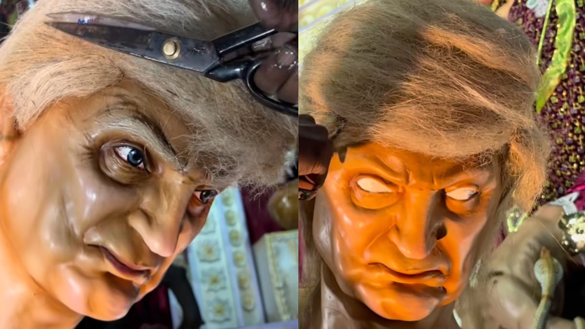 US President Donald Trump has been depicted as “Asura” at a Durga Puja pandal in West Bengal. While some interpreted as a bold political move, others are unhappy and have urged to keep Puja separate from politics.