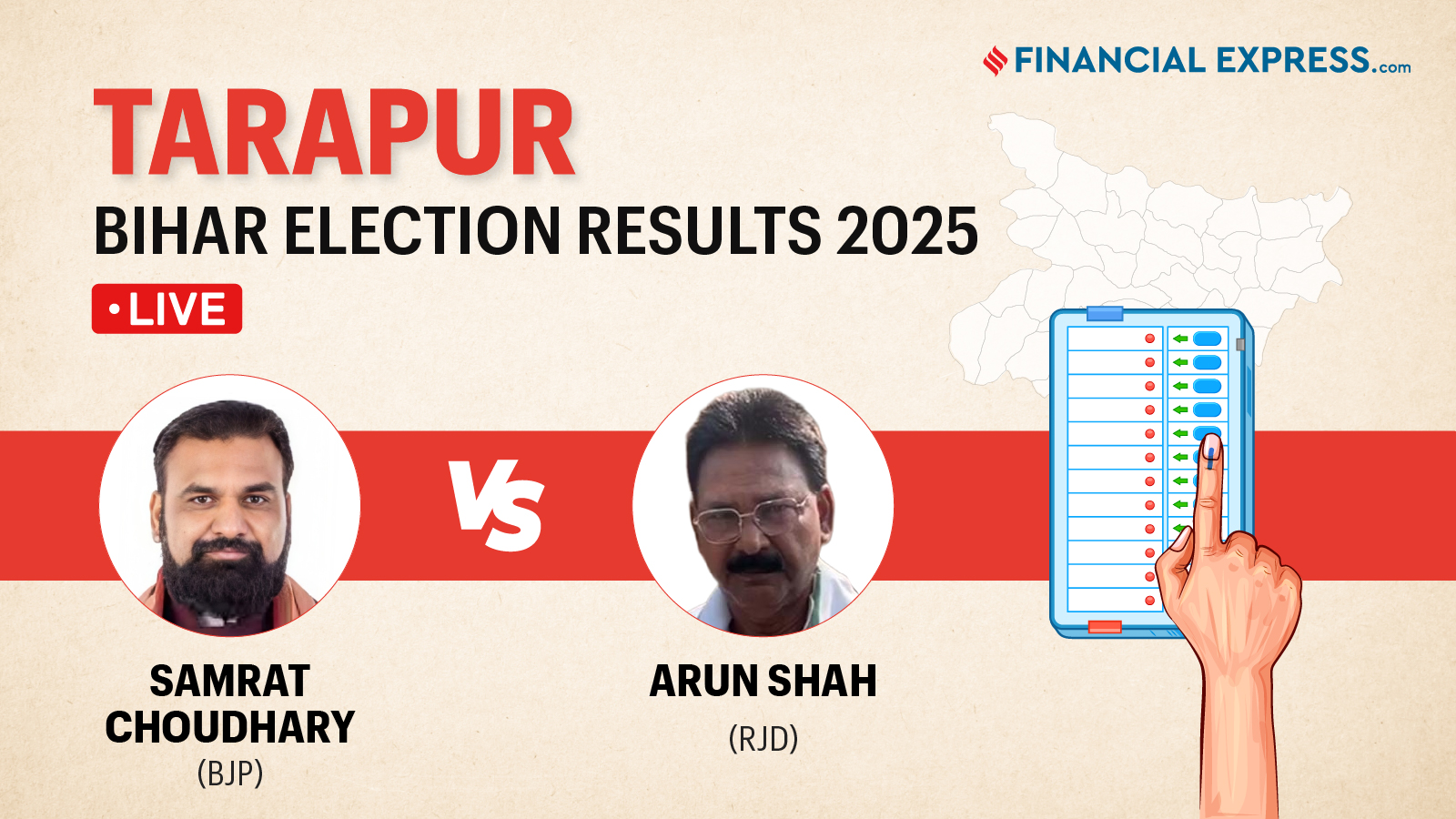 Samrat Choudhary vs Arun Shah Tarapur Assembly Elections 2025 Results, Tarapur Bihar Election Results LIVE Updates