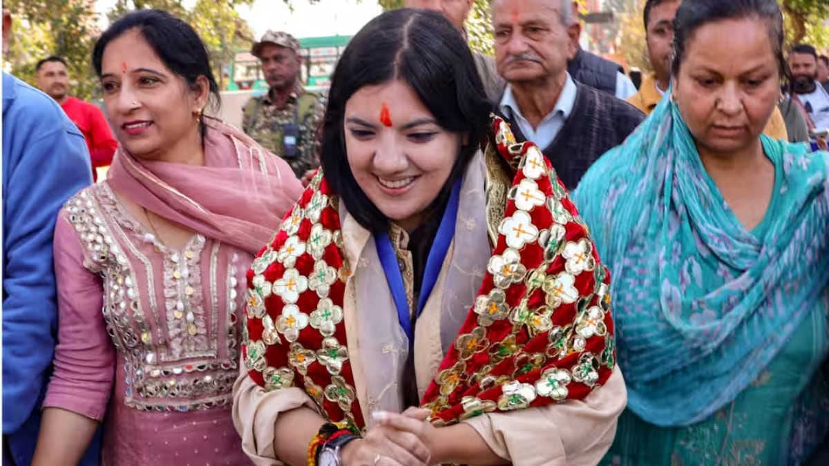 Devyani Rana celebrates her decisive win in the Nagrota assembly by-election, continuing the political legacy of her father, Devender Singh Rana.