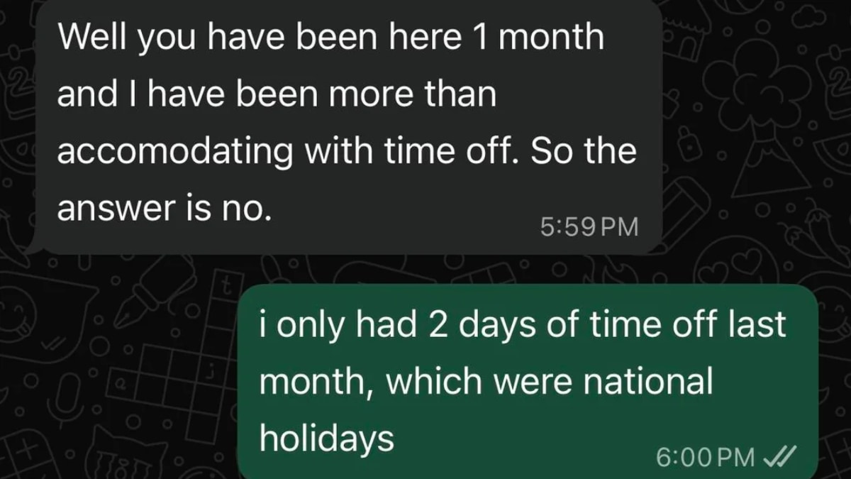 An employee tendered his resignation over WhatsApp after his boss denied his leave request. He shared his ordeal, along with the screenshots of the conversation, on Reddit.